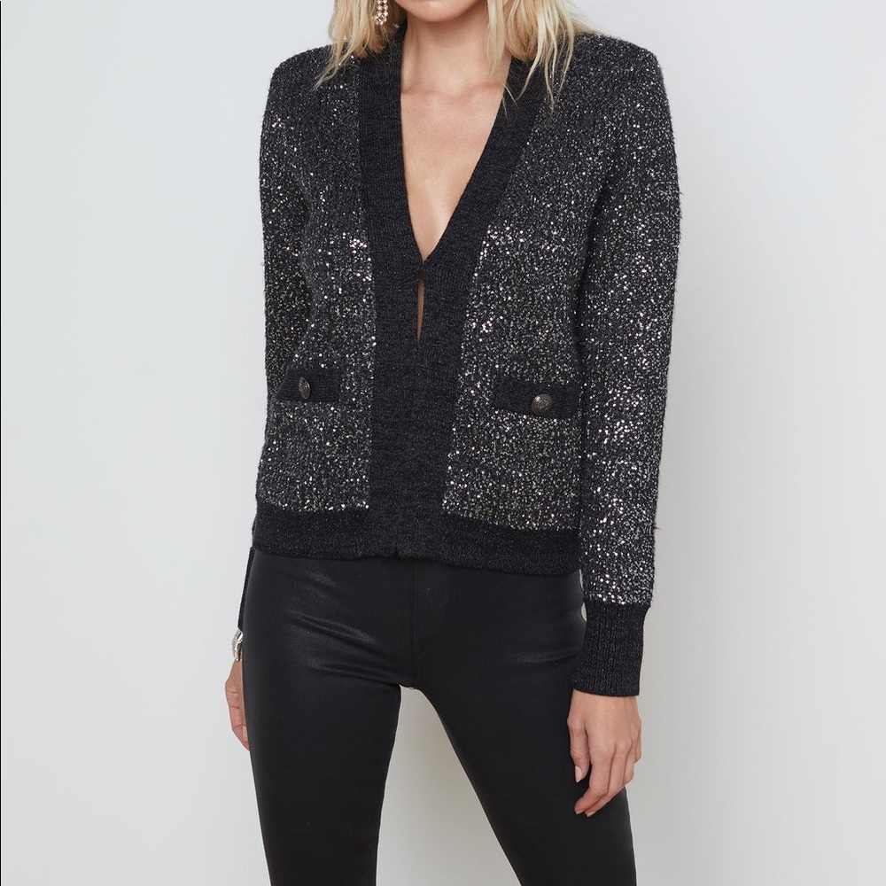L'AGENCE Jinny Sequin Cardigan